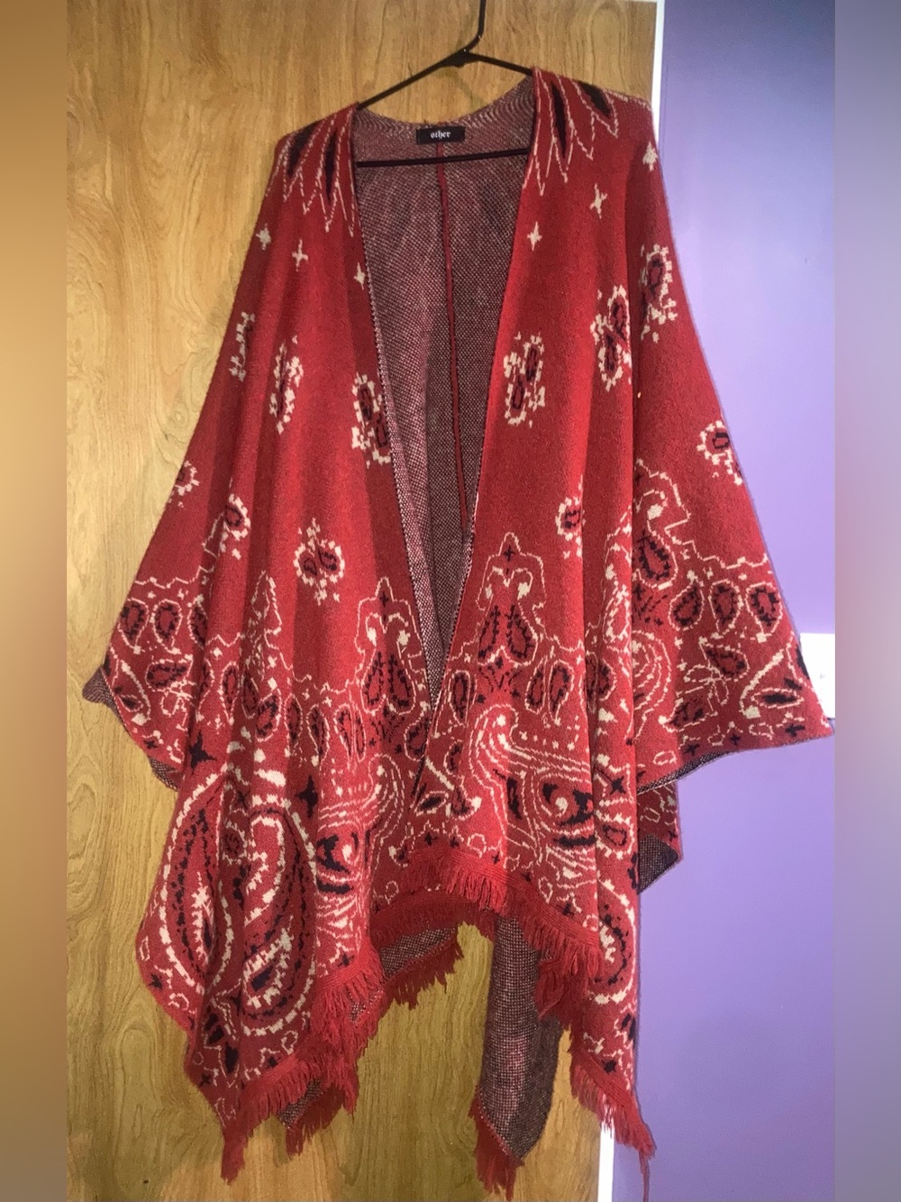 Other UK Red Patterned Fringe Poncho